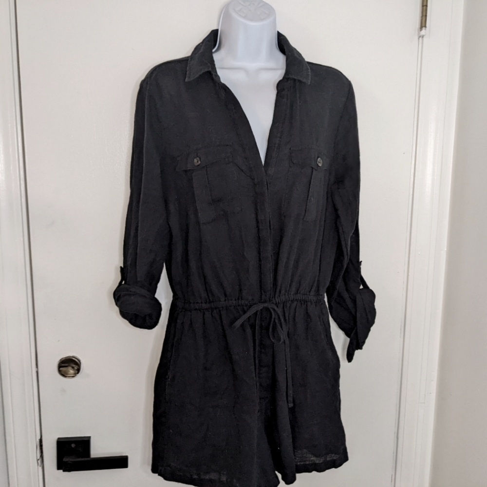 Abercrombie & Fitch black cotton linen blend romper L